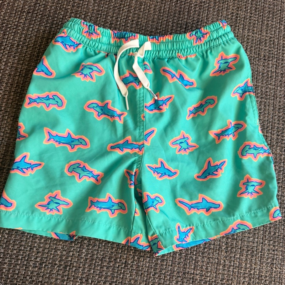 Chubbies Kids Teal Shark Print Swim Trunks